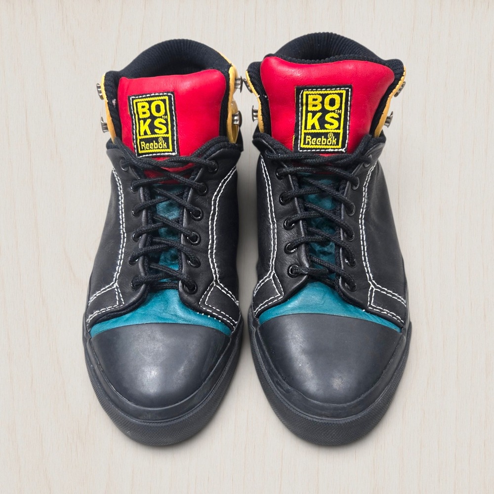 Reebok BOKS Vintage Leather High Top Sneakers Multi-Color Black Red Teal Size 7